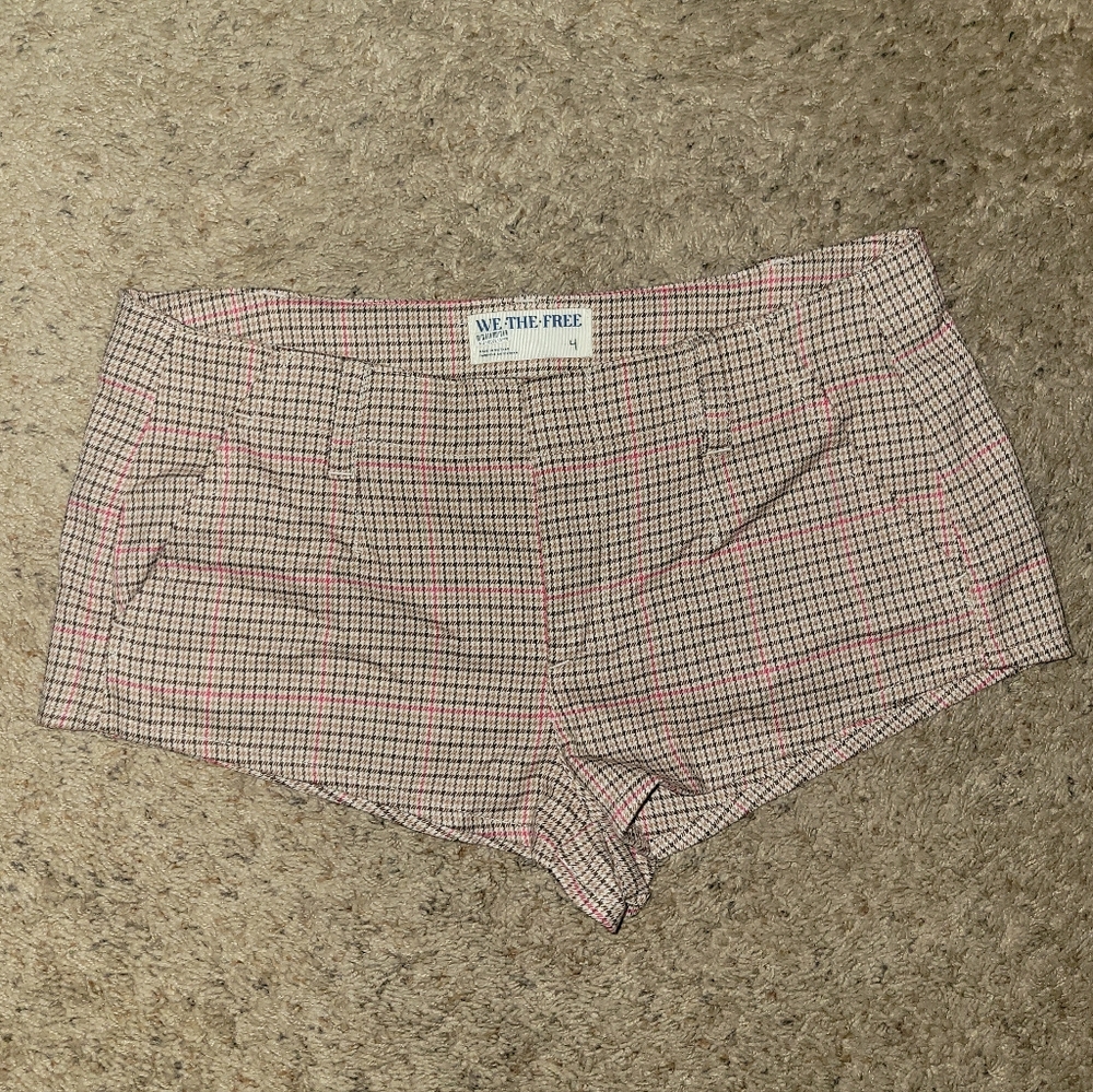 Free People Cheeky Shorts Women's Size 4 Plaid Pink & Browns